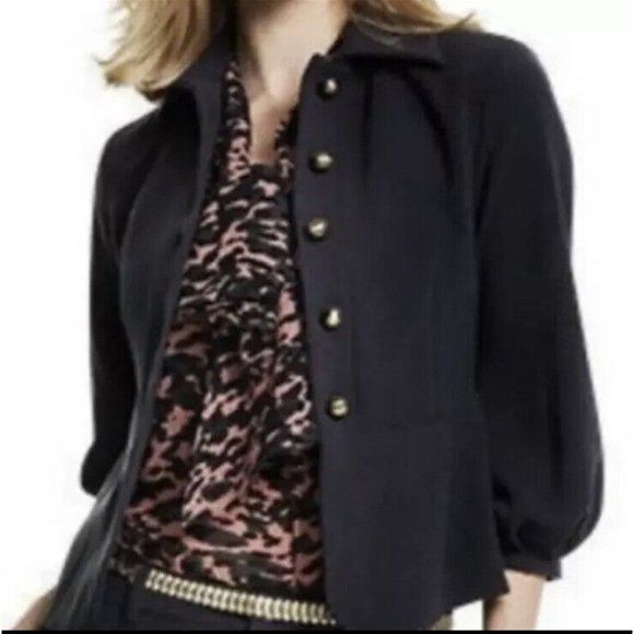 CAbi Abbott Jacket Blazer #3027 Puff Statement Sleeve Button Front Black Sz 4 - Picture 2 of 13